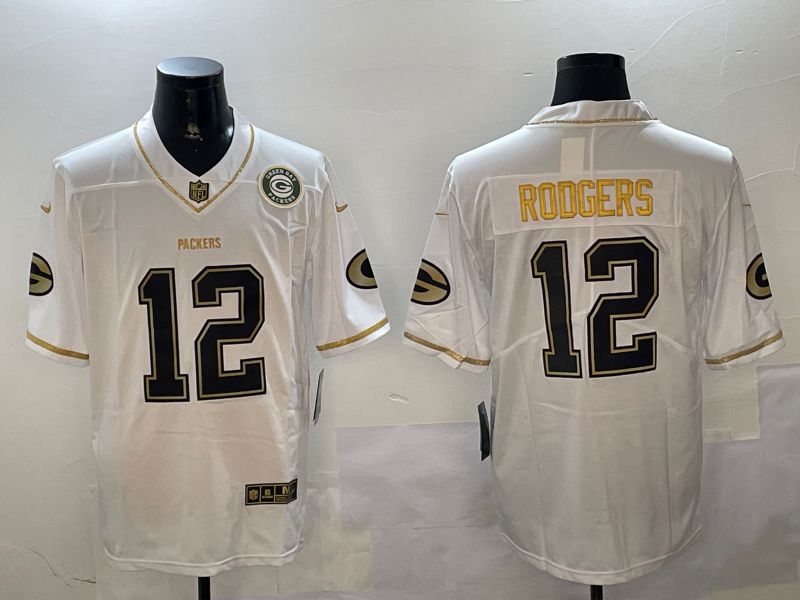 Men Green Bay Packers #12 Rodgers White Gold Throwback 2024 Nike Limited NFL Jersey style 01021->green bay packers->NFL Jersey